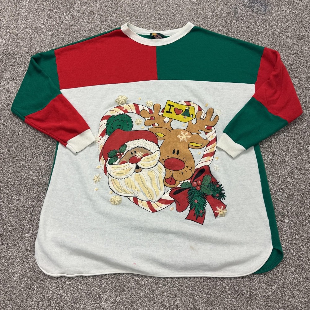 Vintage Sparkli Nights Sleepshirt Womens One Size Santa Reindeer Christmas